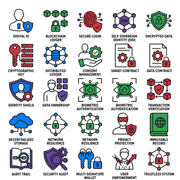 Digital Sovereignty and Security Icons for Blockchain and Data Privacy