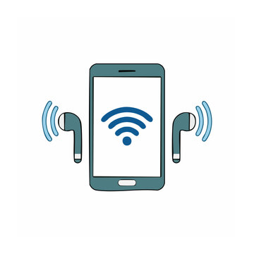 Smartphone with wireless earbuds and wifi symbol