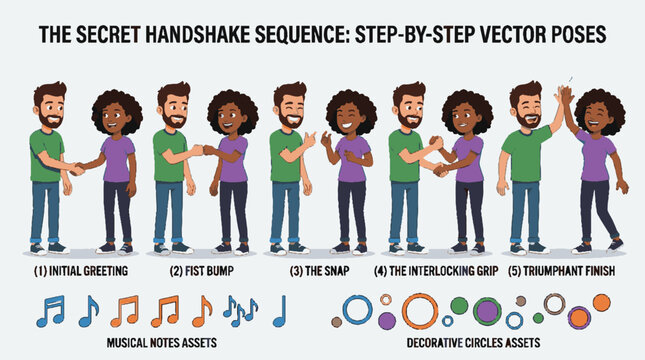 Secret Handshake Sequence Step By Step Vector Poses.