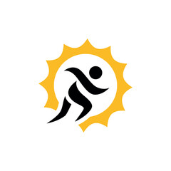Running and Sun Logo Icon Design, Golden Run Logo Illustration © anwarsai