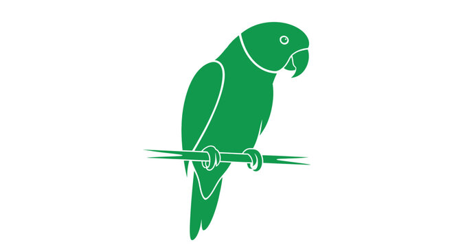 Minimalist green parrot bird perching on branch flat icon