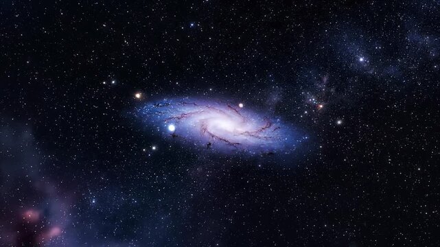 Cosmic spiral galaxy floating in deep space with glowing nebula clouds and star fields for sci fi documentaries