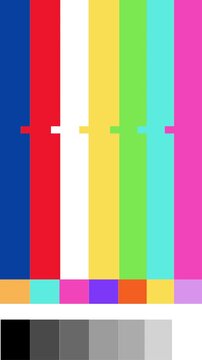 Classic broadcast test pattern featuring retro color bars and grayscale calibration display for media diagnostics and technical evaluation