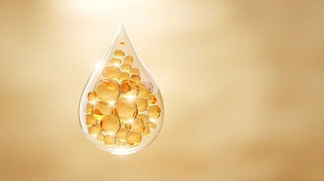 A single pure essence teardrop capsule concentrates powerful lipids to maximize skin smoothness. 3D rendering.