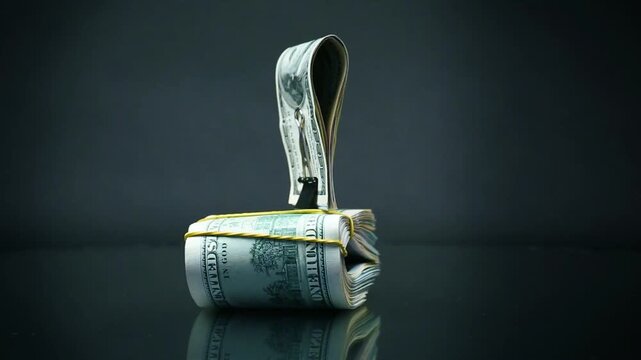 US Dollar Bills Cash Stack Collected in Elastic Band for Financial Wealth Concept in 4K Ultra HD footage
