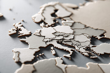 Fototapeta premium Monochromatic white and grey 3D Europe map background, 단색조의 화이트 및 그레이 유럽 3D 입체 지도 배경