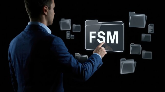Businessman interacting with virtual file folders