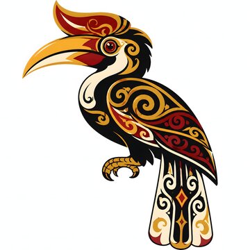 Dayak hornbill bird modern flat illustration Borneo cultural icon