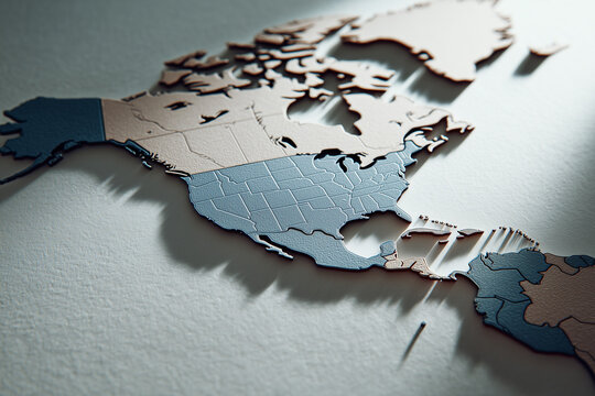 Perspective view of 3D North America continent topographic map, 원근감이 느껴지는 북미 대륙 3D 입체 지형 지도 view