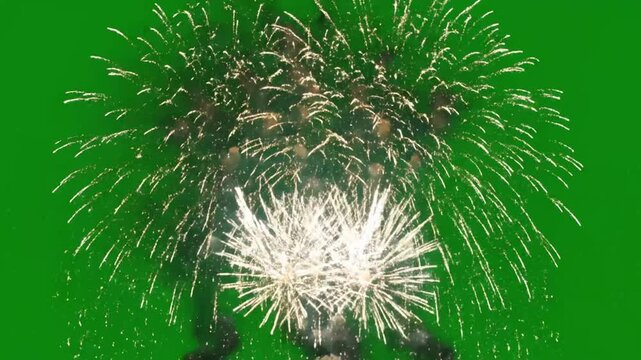 Green fireworks display on a holiday background with green screen effect for celebration anytime