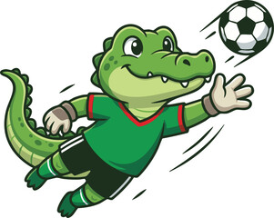 Fototapeta premium Cute Crocodile Football Mascot Cartoon Vector Illustration Isolated on White Background
