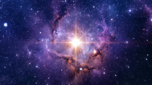 Cosmic nebula explosion with glowing star center in deep space astronomy sci fi cinematic background