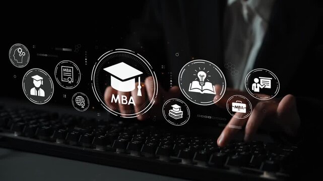 Modern Business Education Concepts with Digital Icons Representing MBA Program, Learning, Knowledge Sharing, and Professional Development in a Technology Environment. Entropy.