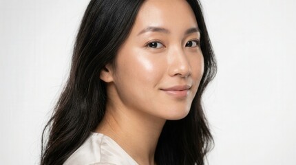 Naklejka premium Beautiful asian woman with glowing radiant skin for beauty skincare ads and healthy face concept