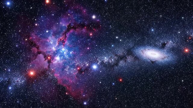 Cosmic nebula galaxy collision cinematic space visuals for scientific education and sci fi background projects