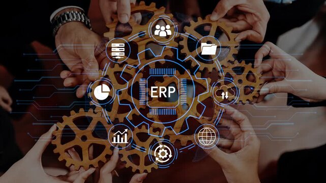Collaborative Teamwork in Business Settings with Focus on ERP System Integration and Various Workflow Graphics Representing Efficiency and Growth. Entropy.