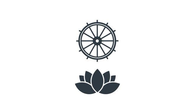 Dharmachakra Wheel and Lotus Flower Religious Icon