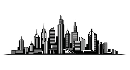 Fototapeta premium Modern city skyline illustration in black and white silhouette