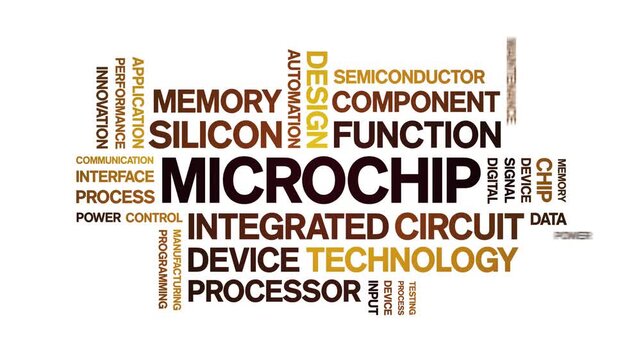 Microchip animated word cloud-text design animation tag kinetic typography seamless loop.