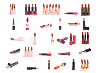 Obraz premium Assortment of colorful lipsticks in various shades and finishes for beauty, makeup, and cosmetic product photography