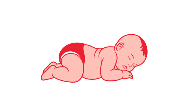Newborn baby lying on stomach sleeping.