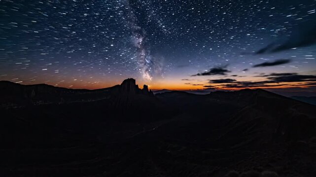 Sunset hyper lapse over volcanic caldera in VSRExport captures changing light and shadow from day to night