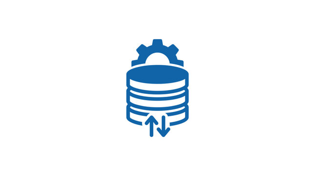 Blue database server with gear.