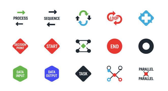 Collection of various flowchart symbols.