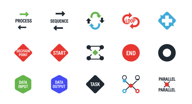 Collection of various flowchart symbols.