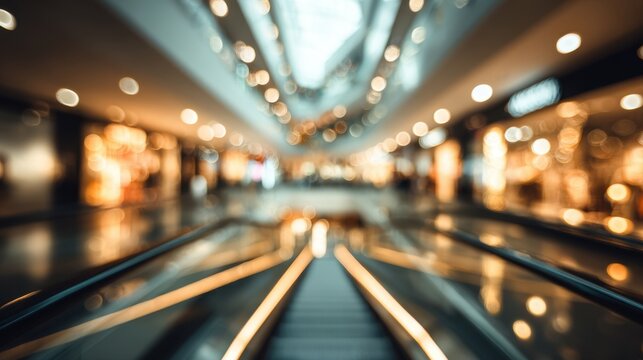 Modern Shopping Mall Interior with Moving Walkways and Bright Lighting
