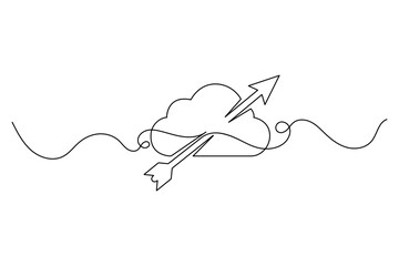 Obraz premium Cloud with arrow continuous line drawing for computing technology and online storage concept