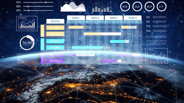 Futuristic Data Visualization Overlay on Planet Earth with Graphs, Charts, and Activity Schedules Representing Global Connectivity in a Digital Era. Entropy.