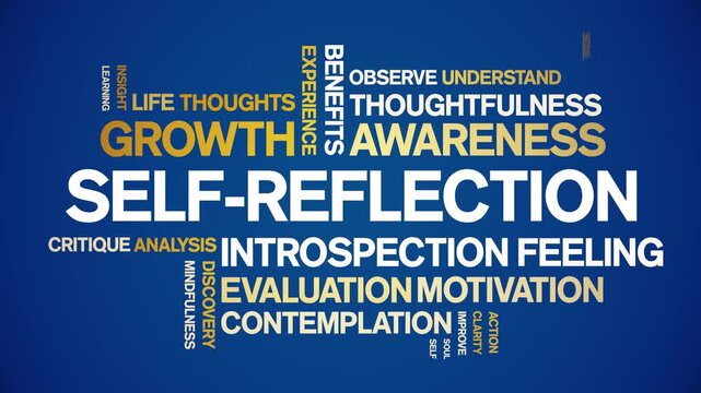 Self-Reflection animated word cloud-text design animation tag kinetic typography seamless loop.