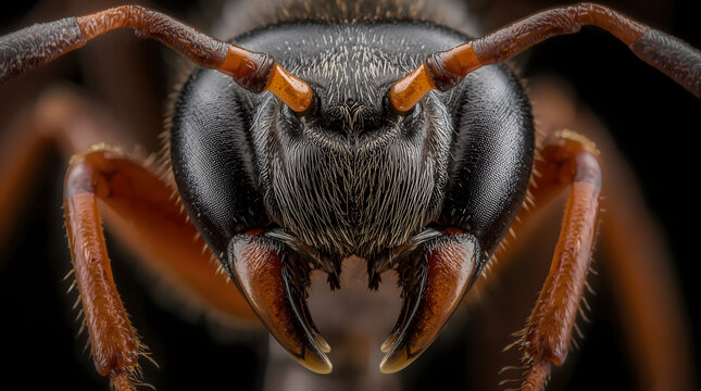 Ant Head Macro Showcasing Intricate Compound Eyes and Mandibles for Science