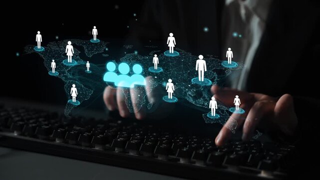 Modern Technology Concept of Digital Connections and Global Networking with Virtual People Icons and World Map Representation. Entropy.