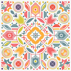 Fototapeta premium Colorful Geometric Mandala Pattern with Abstract Shapes
