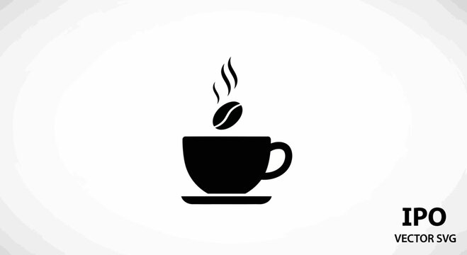 Black coffee cup with steam rising.