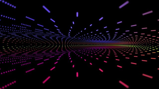 Abstract digital dynamic particle waves with light motion lights background