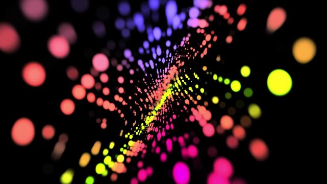 Abstract digital dynamic particle waves with light motion lights background