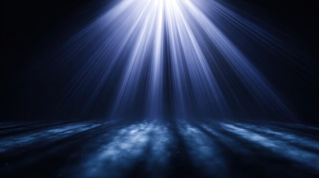 Ethereal Light Beams Shining Through the Darkness with Reflection on Water Surface