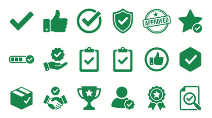 Green icons of approval and verification. © Pletuk