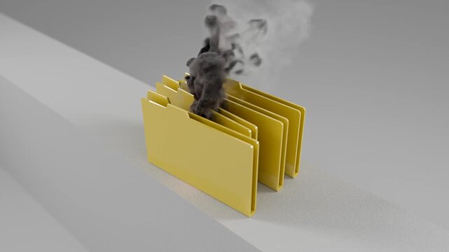 Yellow File Folders Burning With Dark Smoke Rising