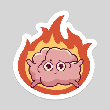 brain on fire sticker with cir cut border for humor and creative thinking