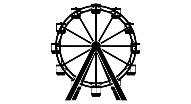 Ferris Wheel Silhouette Against White Background.