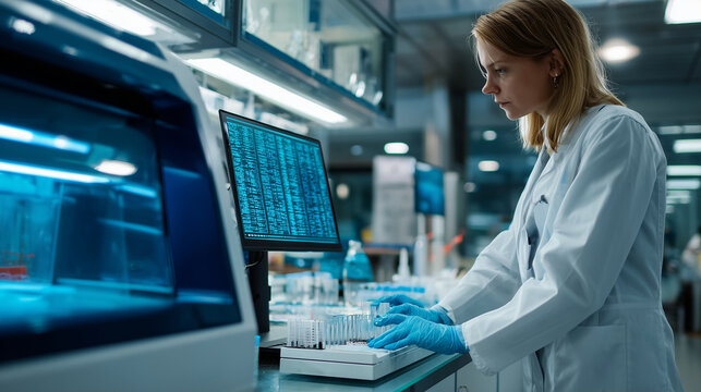 Woman scientist with gloves working in laboratory