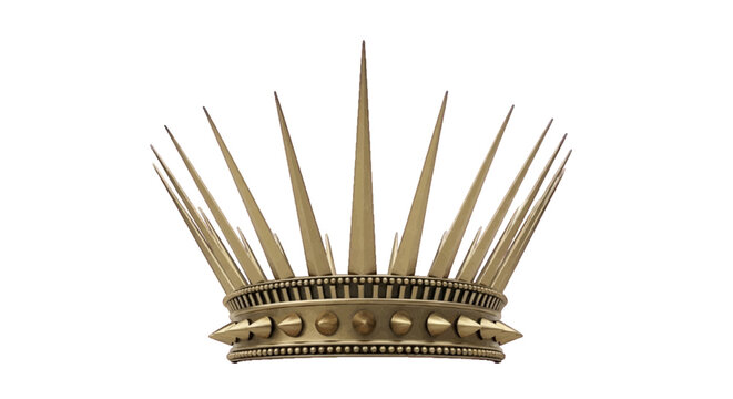 Minimal black silhouette icon, simple flat vector, bold black shape, no, no shading golden crown with long spikes and studs on a, flat icon style