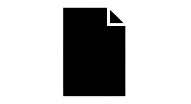 Minimal black silhouette icon, simple flat vector, bold black shape, no, no shading black document icon with a folded corner on a, flat icon style