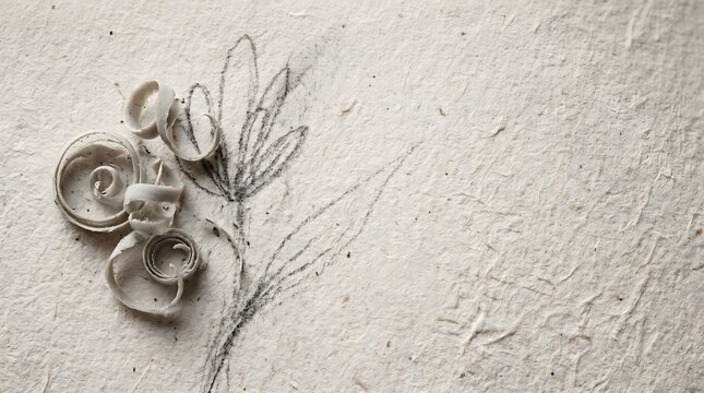 Curled eraser shavings on textured handmade paper