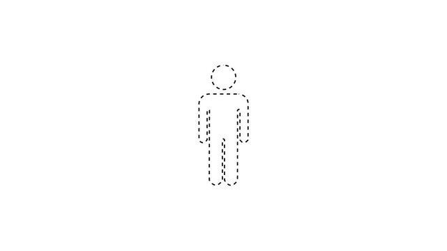 Animated of a person standing upright with a red dotted line icon.