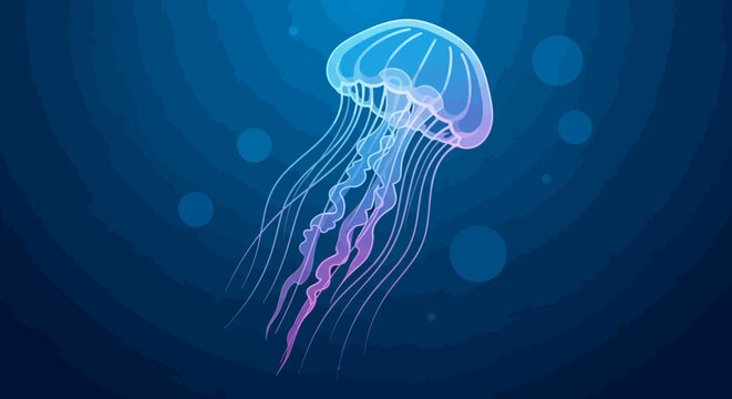 Glowing Jellyfish Floating in Deep Blue Ocean Water